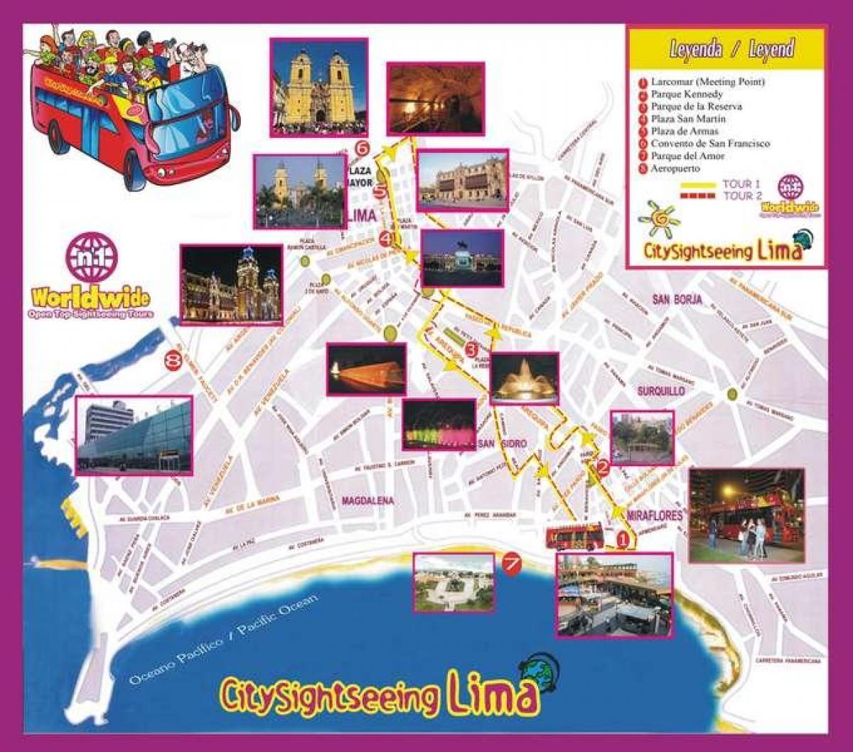 la carte touristique de Lima, au pérou