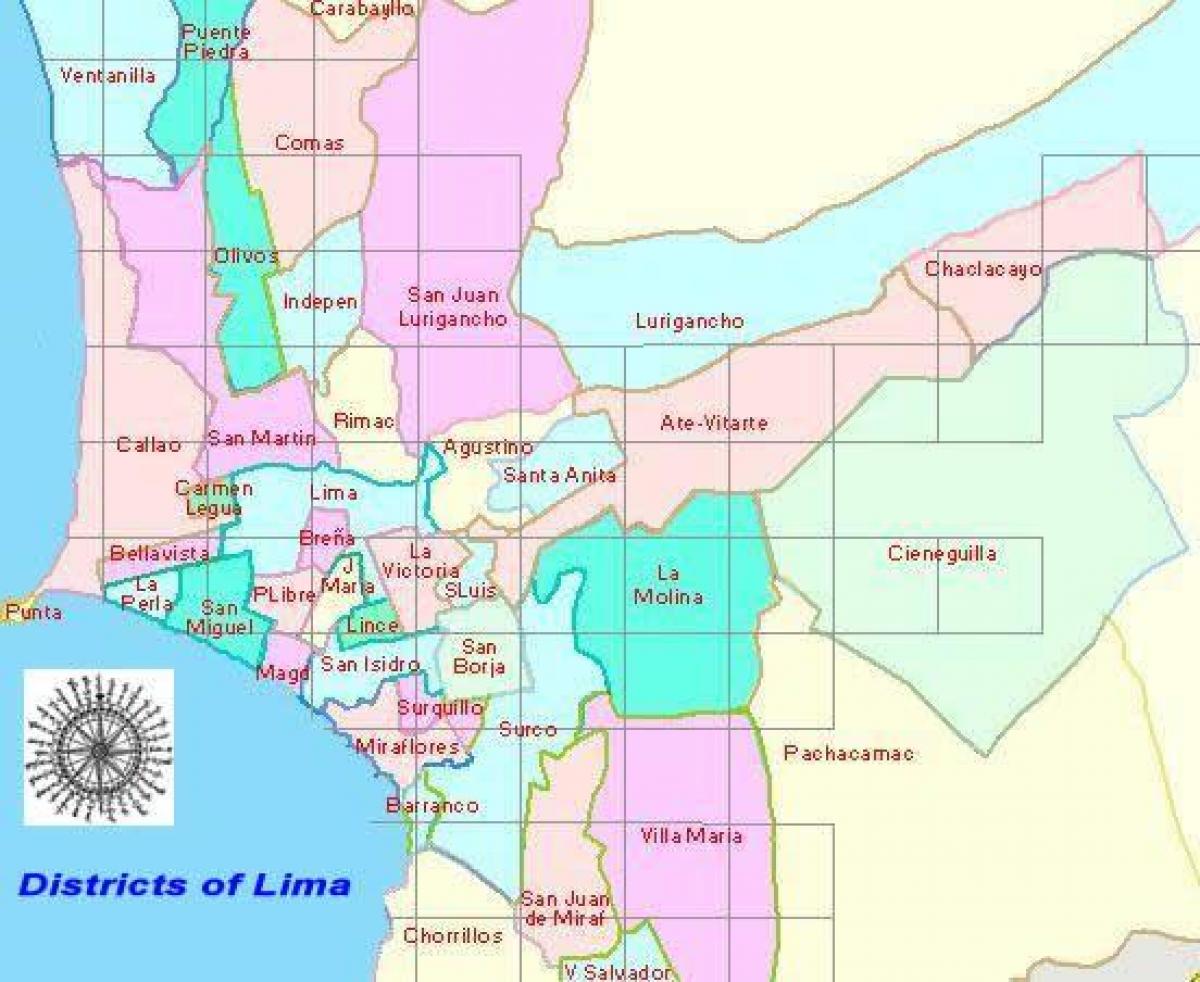 la carte de Lima, pérou districts