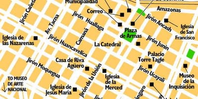 Carte du centre-ville de Lima, au pérou